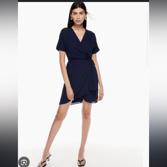 ARITZIA WALLACE NAVY WRAP DRESS - Picture 1 of 3